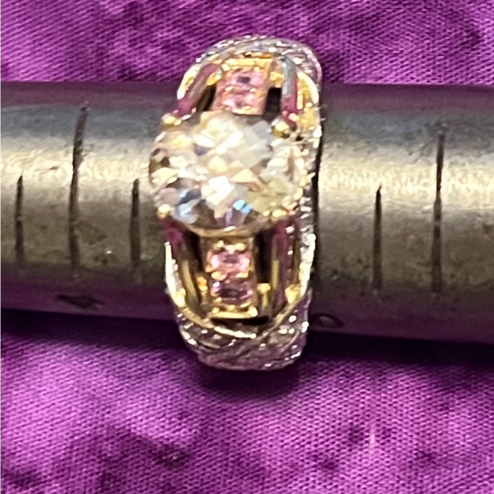 Morganite ring. Small pink topaz minuscule diamonds